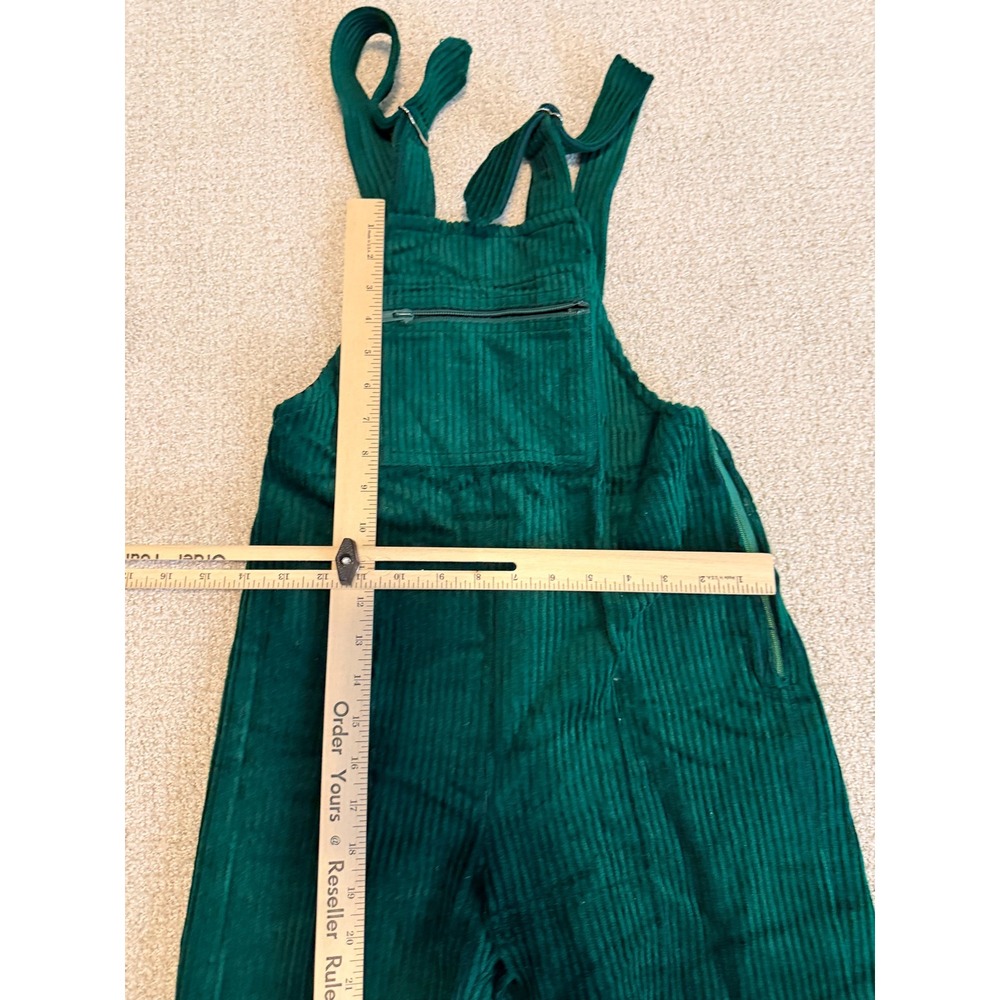Vintage K-Way Green Corduroy Overalls Made in France Wool Blend Bibs Womens 38D - Picture 7 of 10